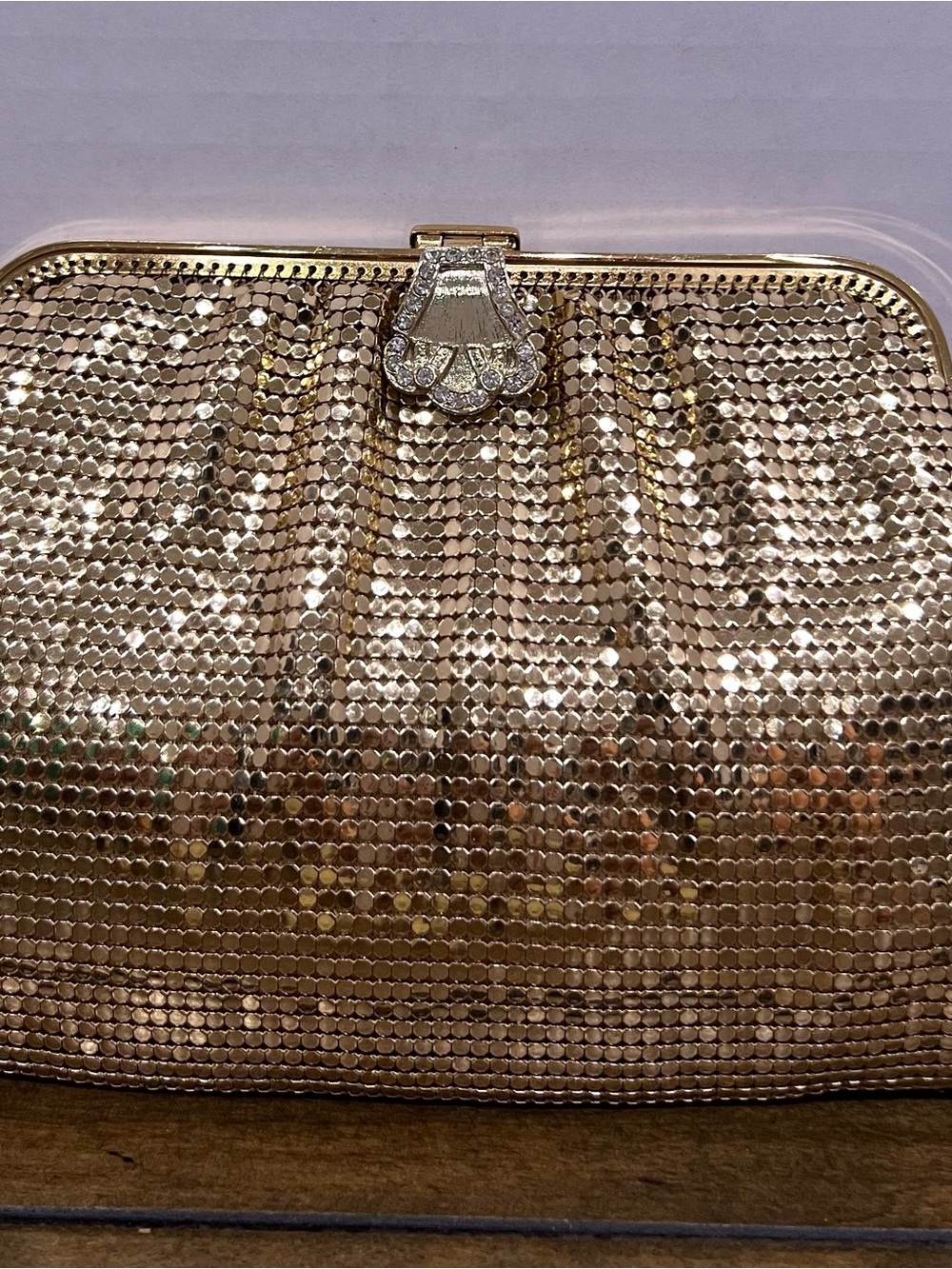 Vintage Whiting & Davis Gold Mesh Evening Bag/Clutch-Rhinestone Clasp